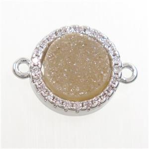 gold champagne Druzy Quartz connector paved zircon, circle, platinum plated, approx 11mm dia [GM10531]