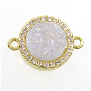 white AB-color Quartz agate connector paved zircon, circle, gold plated, approx 11mm dia [GM10544]