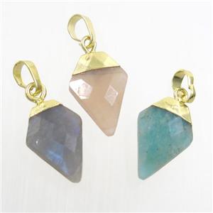mixed gemstone arrowhead pendant, gold plated, approx 11-16mm [GM10550]