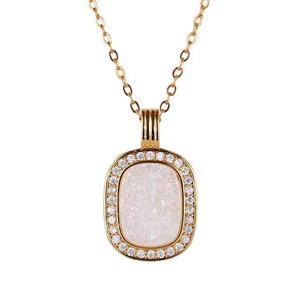 white AB-color Druzy Agate necklace pave zircon, copper, 24k gold plated, approx 10x14mm, 16x26mm, 45cm length [GM10562]