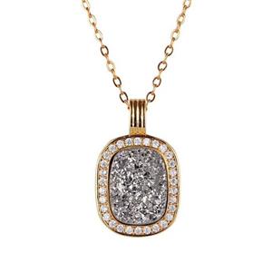 silver Druzy Agate necklace pave zircon, copper, 24k gold plated, approx 10x14mm, 16x26mm, 45cm length [GM10563]