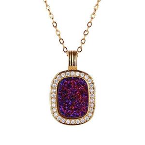 purple Druzy Agate necklace pave zircon, copper, 24k gold plated, approx 10x14mm, 16x26mm, 45cm length [GM10564]