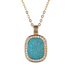 aqua Druzy Agate necklace pave zircon, copper, 24k gold plated, approx 10x14mm, 16x26mm, 45cm length [GM10565]