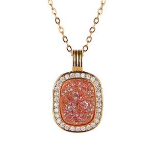 red Druzy Agate necklace pave zircon, copper, 24k gold plated, approx 10x14mm, 16x26mm, 45cm length [GM10566]