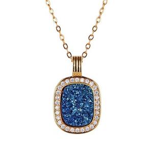 blue Druzy Agate necklace pave zircon, copper, 24k gold plated, approx 10x14mm, 16x26mm, 45cm length [GM10567]