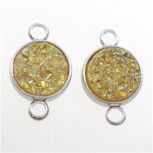 yellow Druzy Resin connector, circle, platinum plated, approx 8mm dia [GM10568]
