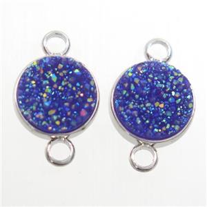 lavender Druzy Resin connector, circle, platinum plated, approx 8mm dia [GM10570]
