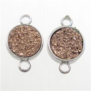 coffee Druzy Resin connector, circle, platinum plated, approx 8mm dia [GM10572]