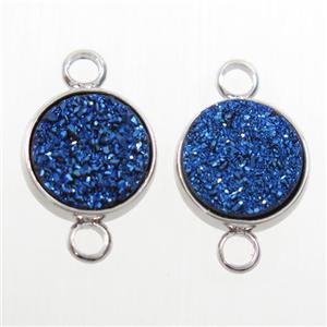 blue Druzy Resin connector, circle, platinum plated, approx 8mm dia [GM10573]