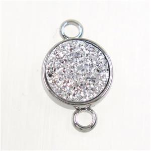 silver Druzy Resin connector, circle, platinum plated, approx 8mm dia [GM10574]