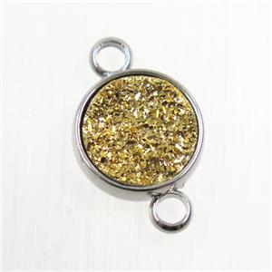 gold Druzy Resin connector, circle, platinum plated, approx 8mm dia [GM10575]