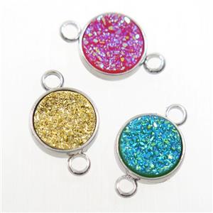 mix color Druzy Resin connector, circle, platinum plated, approx 8mm dia [GM10577]