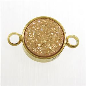 gold champagne Druzy Resin connector, circle, gold plated, approx 8mm dia [GM10579]