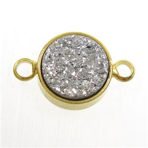 silver Druzy Resin connector, circle, gold plated, approx 8mm dia [GM10580]