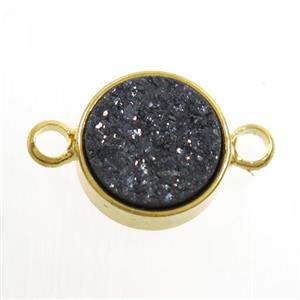 black Druzy Resin connector, circle, gold plated, approx 8mm dia [GM10581]