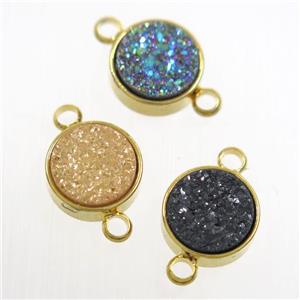 mix color Druzy Resin connector, circle, gold plated, approx 8mm dia [GM10583]