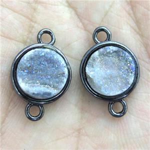 ab-color Druzy Agate connector, circle, black plated, approx 12mm dia [GM10584]