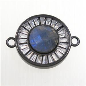 Labradorite circle connector pave zircon, brass, black plated, approx 8mm, 16mm dia [GM10599]