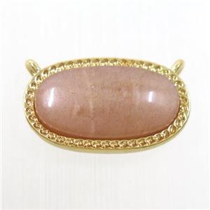 peach MoonStone oval pendant with 2loops, brass, gold plated, approx 10-17mm [GM10606]