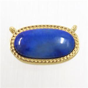 blue Lapis Lazuli oval pendant with 2loops, brass, gold plated, approx 10-17mm [GM10607]