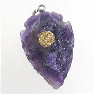 hammered amethyst arrowhead pendant pave druzy, purple, approx 17-25mm [GM10610]