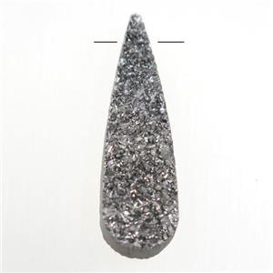 silver druzy quartz pendant, teardrop, approx 10-35mm [GM10616]