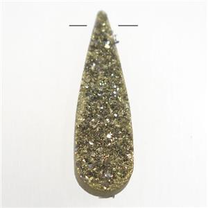 gold druzy quartz pendant, teardrop, approx 10-35mm [GM10617]