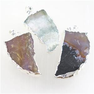 hammered Rock Agate horn pendant, silver plated, approx 20-40mm [GM10624]