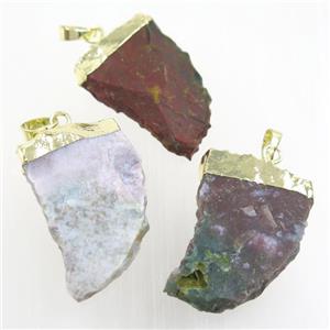 hammered Rock Agate horn pendant, gold plated, approx 20-40mm [GM10625]
