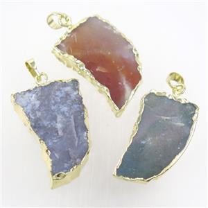 hammered Rock Agate horn pendant, gold plated, approx 20-40mm [GM10626]