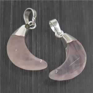 faceted Rose Quartz crescent moon pendant, pink, silver plated, approx 8-18mm [GM10627]