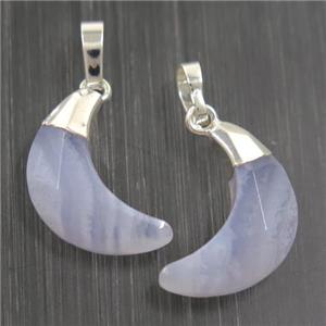 Blue Lace Agate crescent moon pendant, faceted, silver plated, approx 8-18mm [GM10628]