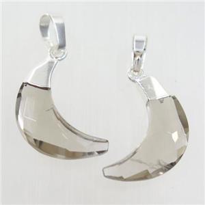 Smoky Quartz crescent pendant, faceted moon, silver plated, approx 8-18mm [GM10630]