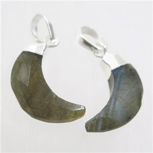 Labradorite crescent pendant, faceted moon, silver plated, approx 8-18mm [GM10631]