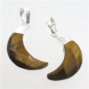 yellow Tiger eye stone crescent pendant, faceted moon, silver plated, approx 8-18mm [GM10632]