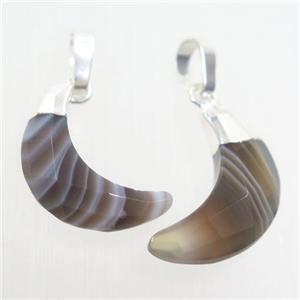 Botswana Agate crescent pendant, faceted moon, silver plated, approx 8-18mm [GM10634]