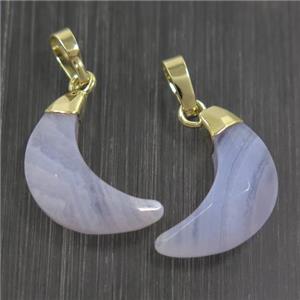 Blue Lace Agate crescent pendant, faceted moon, gold plated, approx 8-18mm [GM10638]