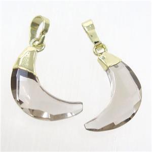 Smoky Quartz crescent pendant, faceted moon, gold plated, approx 8-18mm [GM10640]
