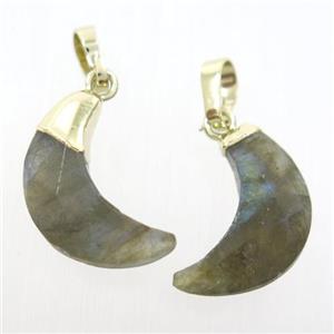 Labradorite crescent pendant, faceted moon, gold plated, approx 8-18mm [GM10641]