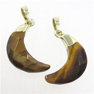 yellow Tiger eye stone crescent pendant, faceted moon, gold plated, approx 8-18mm [GM10642]