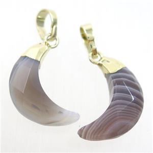 Botswana Agate crescent pendant, faceted moon, gold plated, approx 8-18mm [GM10644]