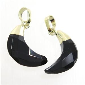 black Onyx Agate crescent pendant, faceted moon, gold plated, approx 8-18mm [GM10645]