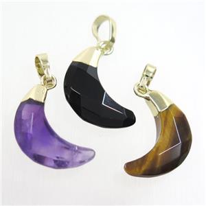 mix gemstone crescent pendant, faceted moon, gold plated, approx 8-18mm [GM10646]