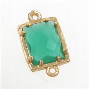 sping green glass connector, rectangle, gold plated, approx 9x11mm [GM10647]