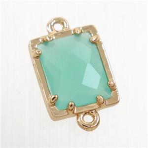 green glass connector, rectangle, gold plated, approx 9x11mm [GM10648]
