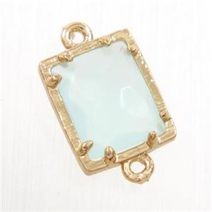 whitegreen glass connector, rectangle, gold plated, approx 9x11mm [GM10649]