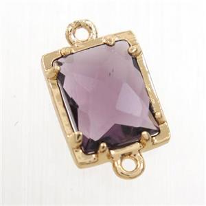 purple glass connector, rectangle, gold plated, approx 9x11mm [GM10650]