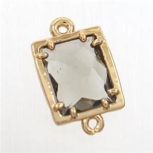 smoky glass connector, rectangle, gold plated, approx 9x11mm [GM10651]