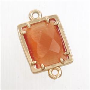 red glass connector, rectangle, gold plated, approx 9x11mm [GM10652]