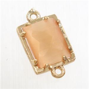 orange glass connector, rectangle, gold plated, approx 9x11mm [GM10653]